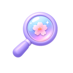 Illustration d'une loupe qui grossit une fleur de cerisier